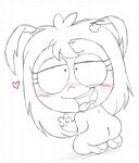  1girl ass ass_focus back_view blush blush_lines butt_focus colorless kneel long_hair looking_at_viewer looking_back looking_back_at_viewer lorelei_martinez monochrome naughty_face no_color nude oc original original_character petite_body pigtails saliva sitting sketch solo_focus tongue tongue_out twin_tails 