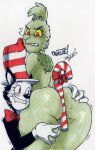 anthro artist_name ass ass_grab big_ass black_body black_fur blush blush_lines bow bowtie candy candy_cane clenched_teeth clothing deep_skin dessert domestic_cat dr_seuss duo eyelashes felid feline felis femboy food genderswap gloves grabbing_another's_ass green_body green_fur grinch hand_on_another's_ass hat headgear headwear high_res how_the_grinch_stole_christmas huge_ass humanoid male male/male male_focus male_only mammal parasitedeath smile teeth the_cat_in_the_hat the_cat_in_the_hat_(character) the_grinch thick_thighs thigh_grab top_hat traditional_media_(artwork) wide_hips yellow_eyes yellow_sclera