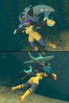 1girl ass breasts celaray drowning drunk_crowley female kelpsea nude nudity palworld pengullet peril rescue sea sekhmet_(pal) sfm underwater underwater_peril