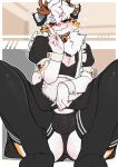  1girl 2026 absurd_res anthro balls balls_outline bell bell_collar bitch breedable bulge canid canine claws clothed clothing collar detailed_bulge femboy fuckable fur furry genital_outline genitals grey_body grey_fur hair high_res horn legwear looking_at_viewer maid_uniform male male_only mammal multicolored_body multicolored_fur musky nasty nasty_bitch omega56 orange_body orange_fur penis penis_outline reeking_of_cock reeking_of_dick reeking_of_fish reeking_of_penis simple_background slut smelly stinky stockings uniform white_body white_fur whore 