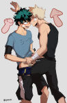 2boys bakugou_katsuki blonde_hair blonde_male blush boku_no_hero_academia censored clenched_teeth clothed clothed_male clothed_sex collarbone couple cyomo cyomo12 dark_green_hair duo erection eye_contact freckles friends green_eyes green_hair grey_background half-closed_eyes hero izuku_midoriya katsuki_bakugo katsuki_bakugou light-skinned_male light_skin looking_at_another lower_teeth male/male male_moaning male_only maledom malesub midoriya_izuku moaning moaning_in_pleasure multiple_boys my_hero_academia naughty_face neck open_mouth penis penises_touching red_eyes round_teeth sex short_hair simple_background smile spiky_hair standing superhero teen teenage_boy teeth upper_teeth yaoi