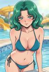  1girl adult_swim alluring bikini bishoujo_senshi_sailor_moon bishoujo_senshi_sailor_moon_s bishoujo_senshi_sailor_moon_s_the_movie bishoujo_senshi_sailor_moon_supers bishoujo_senshi_sailor_moon_supers_the_movie cleavage dario medium_breasts michiru_kaiou pin_up swimming_pool teal_eyes teal_hair toei_animation toonami viz_media water_park water_slide waterpark waterslide 
