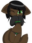 1girl animal_nose black_hair black_panties black_sweater bow_panties brown_fur cat cat_ears cat_girl cat_tail catgirl closed_eyes cropped_sweater crotch dreameclipsewolf eyelashes feet_out_of_frame furry furry_female green_eyes groin long_tail looking_at_viewer midriff navel_piercing one_eye_closed original original_character oversized_sweater panties sidelocks sweater tail tail_around_leg tail_around_own_leg white_background