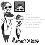 1girl apron grey_hair milf mixka_li monochrome neckline pearl_earrings pearl_necklace skirt spanish_text text thick_thighs thighs xiaro xiaros_mom