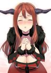 1girl blush breasts brown_hair choker cleavage closed_eyes covered_nipples erect_nipples fur_trim hair horns huge_breasts incoming_kiss leaning_forward long_hair maou_(maoyuu) maoyuu_maou_yuusha pochi_(pochi-goya) solo