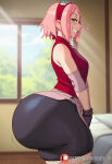  1girl ai_generated ass big_ass bike_shorts booty_shorts breasts gigantic_ass huge_ass juuicyai naruto sakura_haruno shounen_jump 