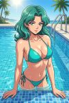  1girl adult_swim alluring bikini bishoujo_senshi_sailor_moon bishoujo_senshi_sailor_moon_s bishoujo_senshi_sailor_moon_s_the_movie bishoujo_senshi_sailor_moon_supers bishoujo_senshi_sailor_moon_supers_the_movie cleavage dario medium_breasts michiru_kaiou pin_up swimming_pool teal_eyes teal_hair toei_animation toonami viz_media 