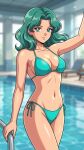  1girl adult_swim alluring bikini bishoujo_senshi_sailor_moon bishoujo_senshi_sailor_moon_s bishoujo_senshi_sailor_moon_s_the_movie bishoujo_senshi_sailor_moon_supers bishoujo_senshi_sailor_moon_supers_the_movie cleavage dario medium_breasts michiru_kaiou pin_up swimming_pool teal_eyes teal_hair toei_animation toonami viz_media 