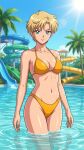  1girl adult_swim alluring bikini bishoujo_senshi_sailor_moon bishoujo_senshi_sailor_moon_s bishoujo_senshi_sailor_moon_s_the_movie bishoujo_senshi_sailor_moon_supers bishoujo_senshi_sailor_moon_supers_the_movie blonde_hair blue_sky cleavage dario haruka_ten'ou medium_breasts navy_eyes pin_up short_hair swimming_pool toei_animation toonami viz_media water_park water_slide waterpark waterslide 