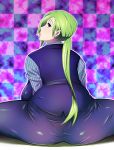  1girl ass breasts character_request green_eyes green_hair hebizu_niburu hokenshitsu_no_shinigami lips looking_back plump ponytail sagging_breasts sitting solo tetrodotoxin 