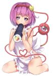  1girl apron bare_shoulders female ginko_(nico) hairband komeiji_satori looking_at_viewer makizushi naked_apron nearly_naked_apron panties purple_eyes purple_hair setsubun sexually_suggestive short_hair simple_background sitting solo sushi third_eye touhou underwear white_background 