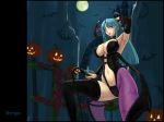  1girl ark ark_(morita_hitomi) bat_print blue_eyes blue_hair capcom character_name demon_girl female halloween happy head_wings headwings long_nails monster_girl morrigan_aensland nail nail_polish nails pantyhose print_legwear solo succubus vampire_(game) wings 