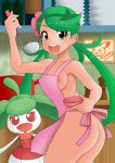 1girl :d apron ass breasts cooking looking_at_viewer mallow mallow_(pokemon) mao_(pokemon) naked_apron nintendo nipples nude pokemon pokemon_(anime) pokemon_sm restaurant steenee