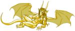 abs anthro blonde_hair breasts dragon female horn long_hair looking_at_viewer muscle nipples nude pira reptile scalie solo wings yellow_eyes