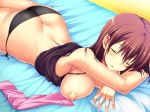  1girl amakura ass bed big_breasts black_panties breast_press breasts brown_hair butt_crack closed_eyes game_cg hair himekawa_ami large_breasts lying nipples no_bra on_stomach panties pillow short_hair sleeping solo sweat tenioha!_onna_no_ko_datte_honto_ha_ecchi_da_yo? underwear 