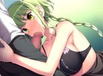  1girl amakura bare_shoulders big_breasts blush bra braid breasts censored cleavage fellatio game_cg green_hair large_breasts long_hair oral penis skirt sweat tenioha!_onna_no_ko_datte_honto_ha_ecchi_da_yo? underwear yellow_eyes 