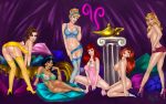  aladdin_(series) beauty_and_the_beast black_hair blonde_hair brown_hair cinderella cleavage crossover crown disney elwinne human jessica_rabbit princess_ariel princess_aurora princess_belle princess_cinderella princess_jasmine red_hair sleeping_beauty stockings the_little_mermaid who_framed_roger_rabbit 