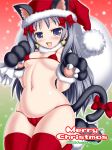  animal_ears blush breasts cat_paws cat_tail earrings fanatic_fetish futanari hair_ribbon limp_penis little_penis long_hair looking_at_viewer medium_breasts merry_christmas nanaka_adelheid_von_nordfelt nekomimi open_mouth plump sack santa_hat stockings string_bikini tail website_gallery_(fanatic_fetish) 