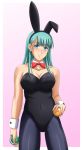  1girl aqua_hair arm arms art babe bare_arms bare_shoulders big_breasts black_leotard blue_eyes blue_hair blush bowtie breasts bulma bulma_brief bunny_bulma bunny_ears bunny_girl bunnysuit detached_collar dragon_ball dragon_ball_(object) fake_animal_ears female_only leotard pantyhose sentihistory smile solo_female strapless strapless_leotard wrist_cuffs 