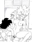  1boy 1girl areola areolae breasts dragon_ball dragon_ball_z duo earrings feather_boa fluffy_hair gi_(clothing) male monochrome nipples penis pointy_ears princess_snake princess_snake&#039;s_servant son_goku spiky_hair 