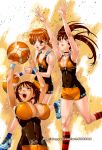  3_girls 3girls arth58862186 basketball big_breasts breasts brown_hair cleavage female ge_xi high_res highres huge_breasts kasai large_breasts long_hair multiple_girls orange_hair original short_hair short_shorts shorts skin_tight watermark web_address xiang-zi_shen_(ge_xi) 