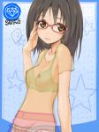 1girl ? akata_itsuki blush breasts cinderella_girls_card_parody glasses idolmaster idolmaster_cinderella_girls kamijou_haruna looking_at_viewer nipples panties see-through short_hair smile solo star underwear