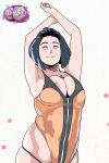 1girl anime_milf areola areola_slip armpits arms_behind_head arms_up ass big_breasts black_panties blue_hair bob_cut boruto:_naruto_next_generations bouncing_breasts breasts cleavage closed_eyes clothed_female clothing curvaceous curvy curvy_figure d-art dancing female_focus female_only fully_clothed g-string gif grin hinata_hyuuga huge_breasts large_ass leotard looking_at_viewer loop mature mature_female milf naruto naruto_(series) nipples no_bra one-piece_swimsuit pale-skinned_female pale_skin panties pink_nipples pose posing revealing_clothes shounen_jump simple_background smile solo_female solo_focus standing sweatdrop swimsuit thong violet_eyes white_background wide_hips