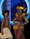  1female 1male aladdin aladdin_(series) anthro black_hair cat dboy disney feline female grin hair human male mirage_(aladdin) navel smile yellow_sclera 