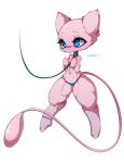 bad_anatomy belly blue_eyes breasts collar fur highleg highleg_panties leash mew midriff navel nintendo no_humans panties paw_pose pokemon pokemon_(game) slugbox small_breasts solo tail text underwear video_games