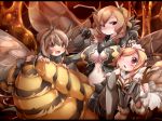 3girls antennae bee bee_girl big_breasts blonde_hair blush boob_window breasts brown_eyes brown_hair cleavage female females frfr girl hair honey insect insect_girl monster monster_girl multi_arm multi_limb multiple_arms original wings