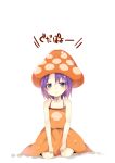 1girl blue_eyes dress gdgd_fairies hat korokoro mushroom_girl orange_dress original pun2 purple_hair short_hair sitting sleeveless sleeveless_dress solo translated