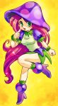  blush breath_of_fire breath_of_fire_ii demerin dress green_eyes hair hat headgear long_hair looking_at_viewer magenta_hair mushroom_girl pink_hair skirt smile solo spar 