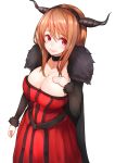 1girl blush breasts choker cleavage dress fur_trim horns huge_breasts maou_(maoyuu) maoyuu_maou_yuusha nuko-d red_eyes red_hair simple_background solo white_background