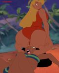 beach big_ass breasts foot lifeguard_(lilo_and_stitch) lilo_and_stitch looking_at_another nani_pelekai pussy pyramid_(artist) sitting sitting_on_person smothering_ass swimsuit yuri