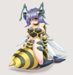 :p antenna antennae bee_girl between_thighs boots bottomless extra_arms finger_to_mouth frfr high_res insect_girl knee_boots kneel monster_girl multi_arm multi_limb orange_eyes original pubic_hair purple_hair short_hair thighs tongue wings