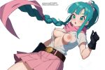  1girl ai_generated blue_eyes bulma_(dragon_ball) bulma_brief dragon_ball dragon_ball_z female_only green_hair karmino medium_breasts medium_hair solo_female 