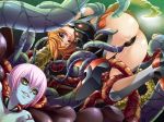  2girls ass big_breasts black_sclera blonde_hair blue_eyes blue_skin blush breasts fishnets from_below game_cg grin grope groping high_heels igawa_sakura insect_girl kagami kagami_hirotaka large_breasts monster monster_girl multiple_girls orange_hair pink_hair pussy_juice rape saya_(taimanin_asagi) shoes short_hair smile spider spider_girl taimanin_asagi tentacle tentacles yellow_eyes 