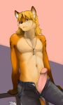  anthro big_penis biped blonde_hair blue_eyes bottomwear canid canine clothed clothing countershading cute erection eyewear fox fur furry genitals glasses hair half-dressed humanoid_genitalia humanoid_penis jcfox jewelry leaning leaning_back leg_markings long_hair male mammal markings navel necklace open_bottomwear open_clothing open_pants original pants penis pink_penis presenting presenting_penis simple_background sitting socks_(marking) solo standing tattoo thick_penis topless vu06 yellow_body yellow_fur zipper 