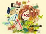 1girl bad_id bob_cut brown_hair closed_eyes envelope film_stock film_strip glasses green_shirt hair lowres nikki_(swapnote) nintendo pencil postage_stamp red-framed_glasses scissors shirt short_hair smile solo stamp swapnote sweater turtleneck turtleneck_sweater yubune