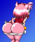 amy_rose anthro ass bent_over bigbootyinc blush bracelet bubble_butt dress dress_lift female furry gloves green_eyes hairband hedgehog panties_around_legs pink_hair pussy sega shiny shiny_skin short_hair solo sonic_(series) sonic_the_hedgehog_(series) undressing