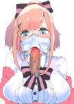 1boy 1girl dark-skinned_male face_mask fellatio looking_down male/female mask miannille nijisanji penis suzuhara_lulu teal_eyes tied_hair virtual_youtuber