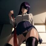 1girl busujima_saeko dominmatrix female_only highschool_of_the_dead legs long_hair panties saeko_busujima school_uniform sexually_suggestive sexy_pose skirt uniform viewed_from_below