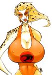 big_breasts blonde_hair breasts cheetara hexamous huge_breasts large_breasts lipstick pointy_ears red_eyes swimsuit thundercats tongue