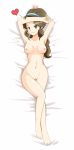  absurd_res armpits arms_up barefoot bed belly blue_eyes breasts brown_hair curvy dakimakura feet female hair hairband highres hips long_hair lying milf mother_(pokemon) mother_bw_(pokemon) navel nude pokemom pokemon pokemon_(game) pokemon_bw pussy toes uncensored wide_hips 