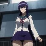 1girl busujima_saeko dominmatrix gakuen_mokushiroku:_highschool_of_the_dead highschool_of_the_dead long_hair panties school_uniform skirt solo_focus uniform