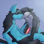 canine cum cute frottage furry gay green_eyes kissing knot male milorotakai penis raccoon syynx yaoi