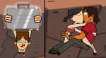  aeon708 alejandro_burromuerto_(tdi) asian asian_female brown_hair cody_(tdi) dark_skin green_eyes heather_(tdi) kissing latino open_mouth soul_patch sparkle teeth total_drama_island 