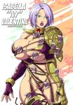 armor bdsm big_breasts bondage breasts isabella_valentine large_breasts lipstick lowres makeup mcbena purple_hair short_hair solo soul_calibur soul_calibur_iv soulcalibur_iv thighs tied_up whip whip_sword