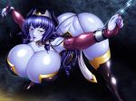 ass belial_(ma_wo_youmu_joou) blue_skin blush braid breasts chain chains colored_skin cuffs demon_girl fingernails horns huge_breasts ma_wo_youmu_joou nail_polish pichipichi_garou_r purple_hair thick_thighs thighs