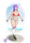  1girl big_breasts bikini_top female_only full_body headphones huge_breasts kogeikun purple_hair roller_skates rollerblades short_shorts solo_female wendolin 